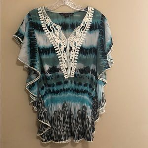 Beautiful aqua gray black loose fitting blouse-SM